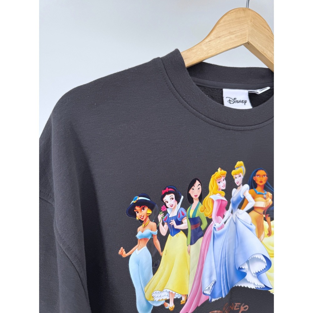 Disney Princess Sweatshirt Womens S Gray Cinderella Belle Ariel Graphic Crewneck - Picture 4 of 7